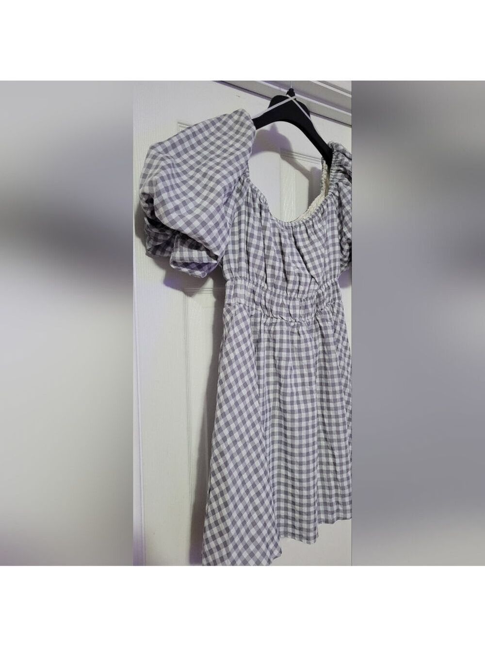 MIMOSA | Gingham Dress | Gray and White | Size M - Picture 7 of 10